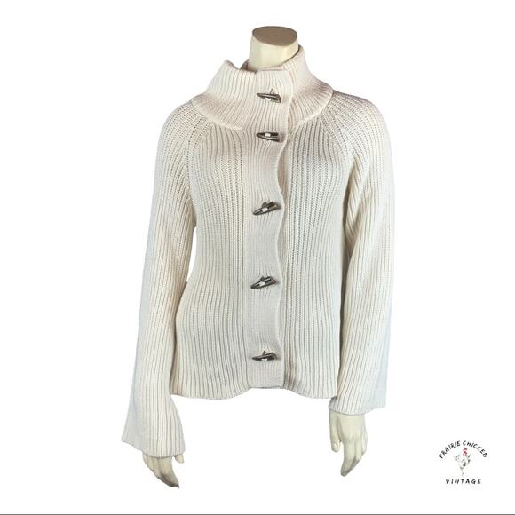 Talbots Chunky Sweater M Medium toggle buttons Cotton Cashmere Knit - Picture 2 of 12